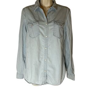 Ryan Michaels lightweight chambray denim shirt with southwest pattern size M